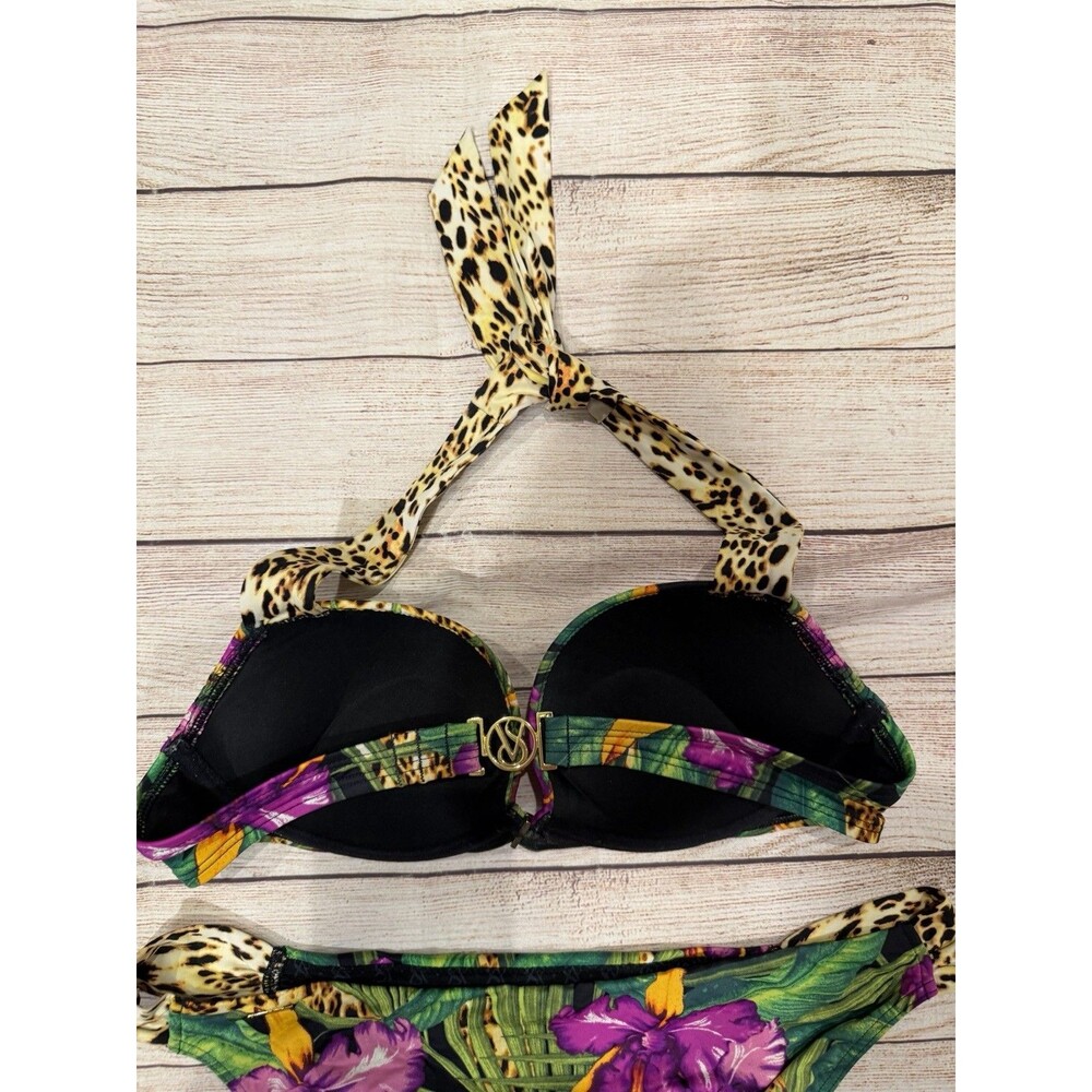 Y2K Victorias SecretBombshell Bikini Top & Bottom Floral Leopard Print 34B/L - Picture 5 of 8